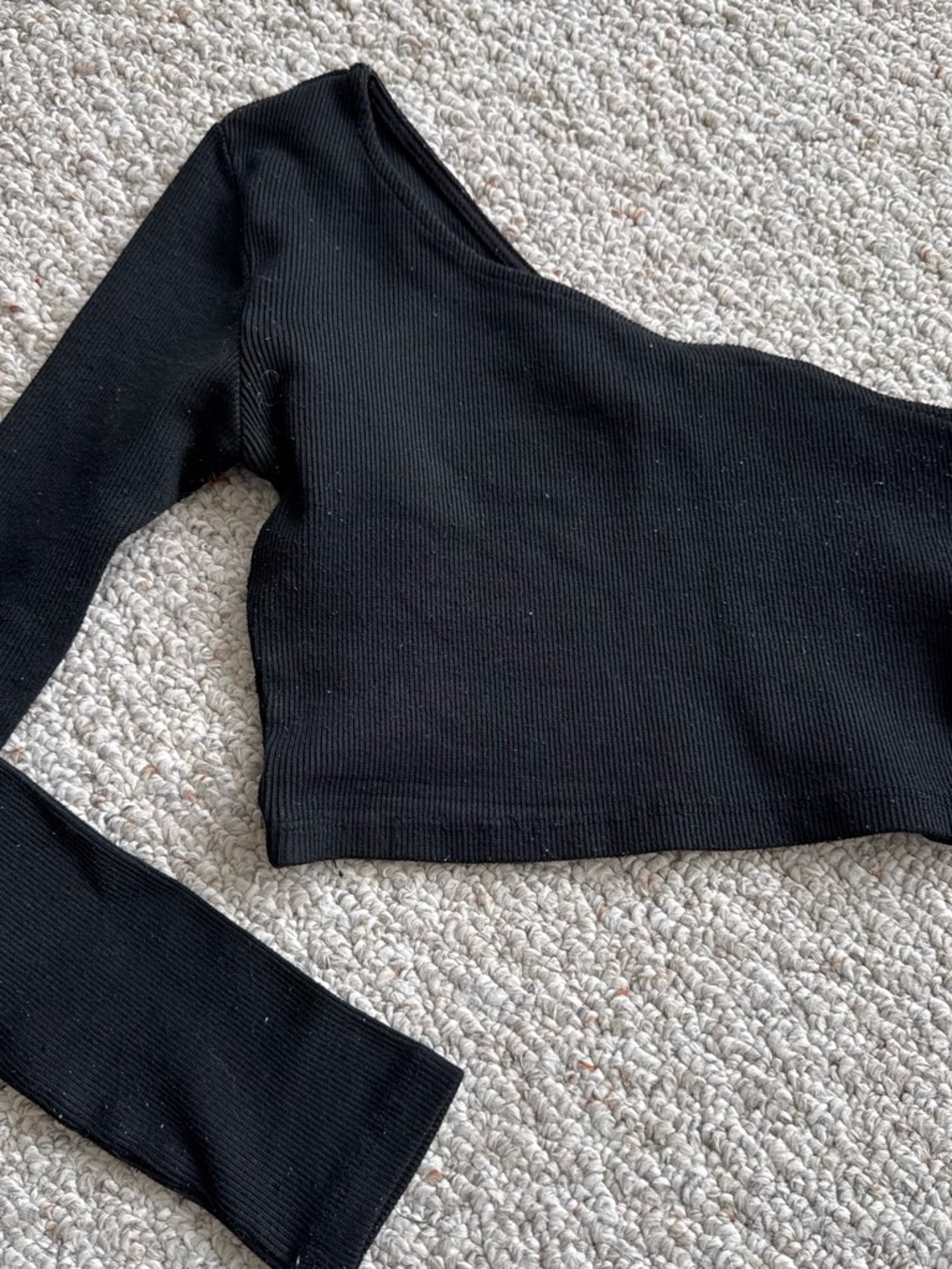 Princess Polly Black One-Arm Ribbed Crop Top